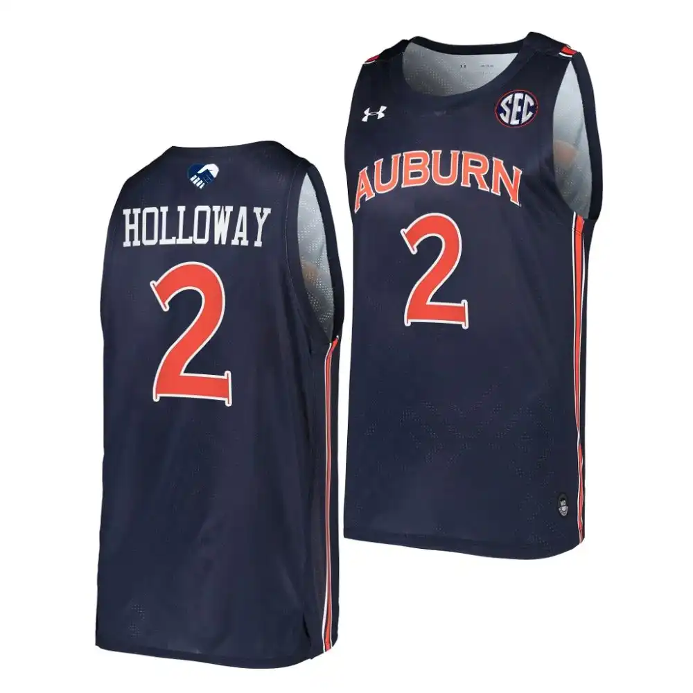 Auburn Tigers Aden Holloway Men's #2 Navy 2023 Top prospect Stitched College Basketball Jersey