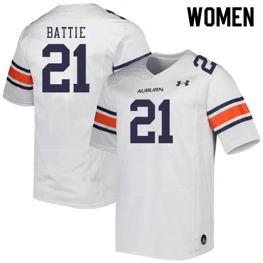 Auburn Tigers Brian Battie Women's #21 White Stitched College Football Jersey