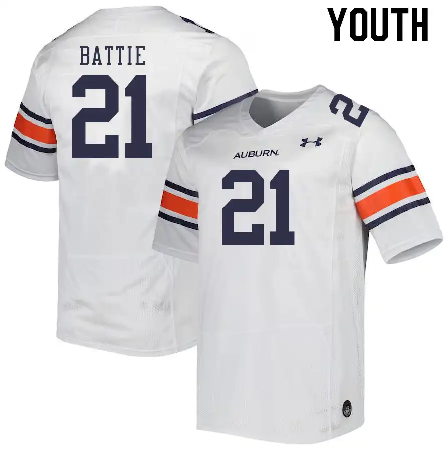 Auburn Tigers Brian Battie Youth #21 White Stitched College Football Jersey