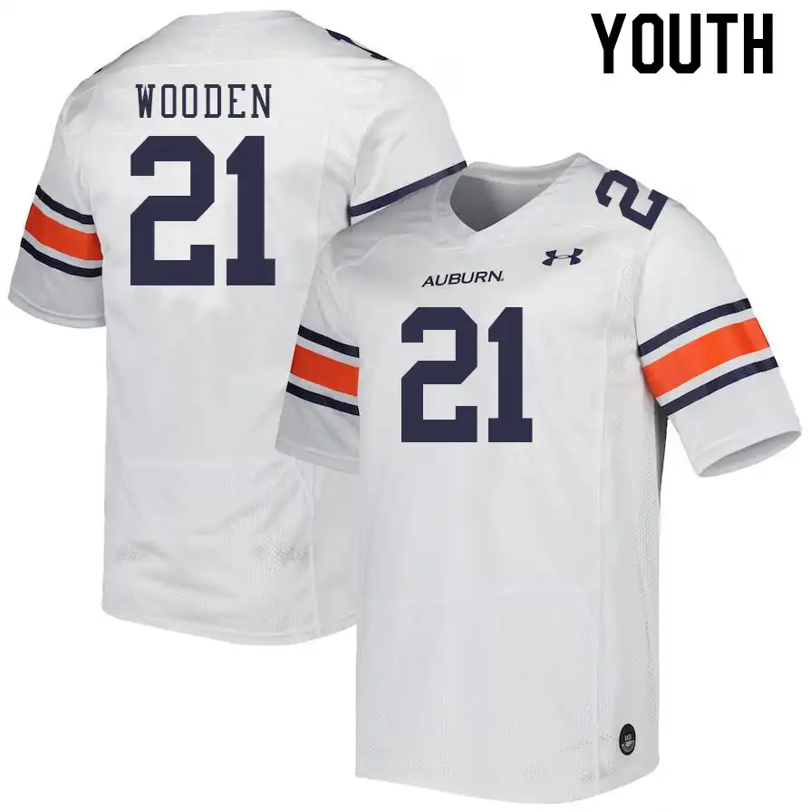 Auburn Tigers Caleb Wooden Youth #21 White Stitched College Football Jersey