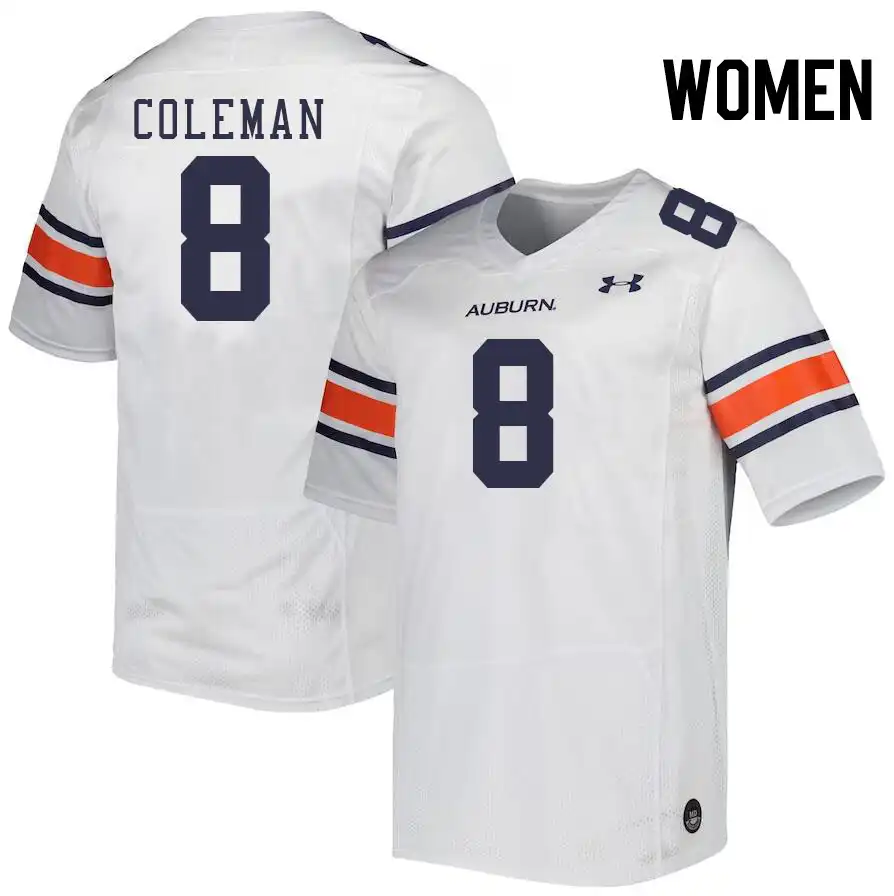 Auburn Tigers Cam Coleman Women's #8 White Stitched College Football Jersey