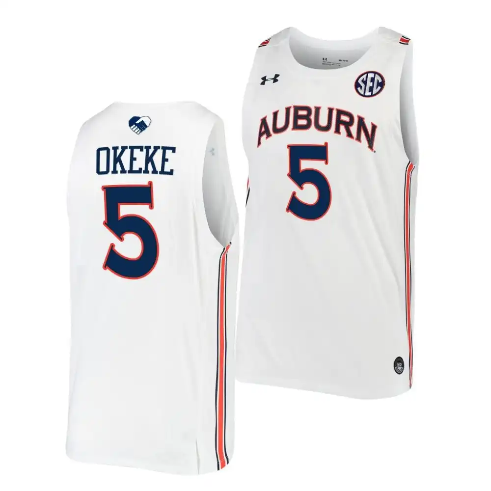 Auburn Tigers Chuma Okeke Men's #5 White Stitched College Basketball Jersey