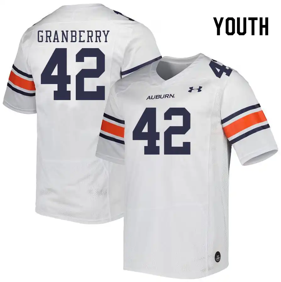 Auburn Tigers Coleman Granberry Youth #42 White Stitched College Football Jersey