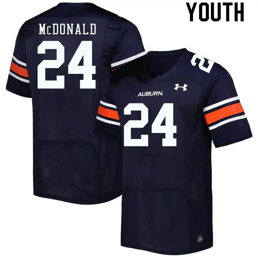 Auburn Tigers Craig McDonald Youth #24 Navy Stitched College Football Jersey