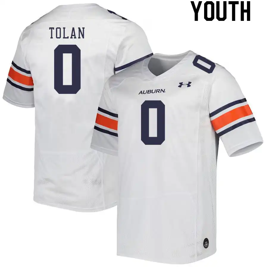 Auburn Tigers DeMario Tolan Youth #0 White Stitched College Football Jersey