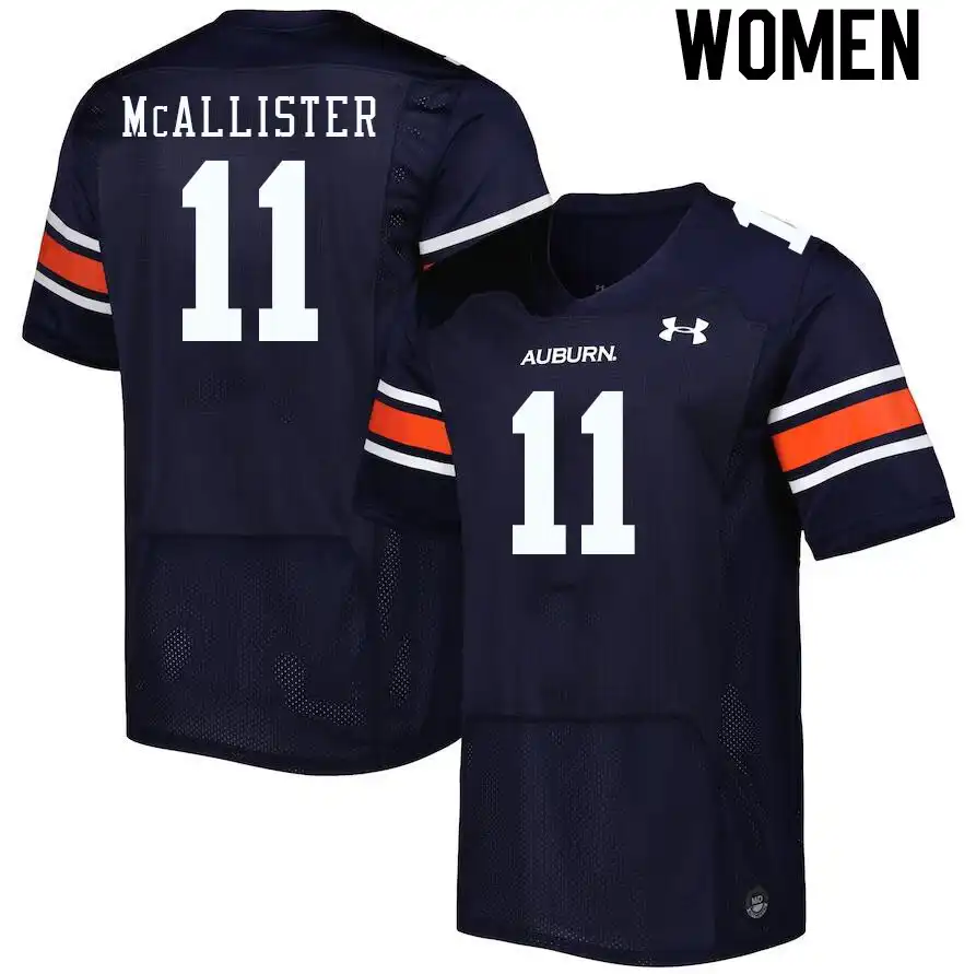 Auburn Tigers Elijah McAllister Women's #11 Navy Stitched College Football Jersey