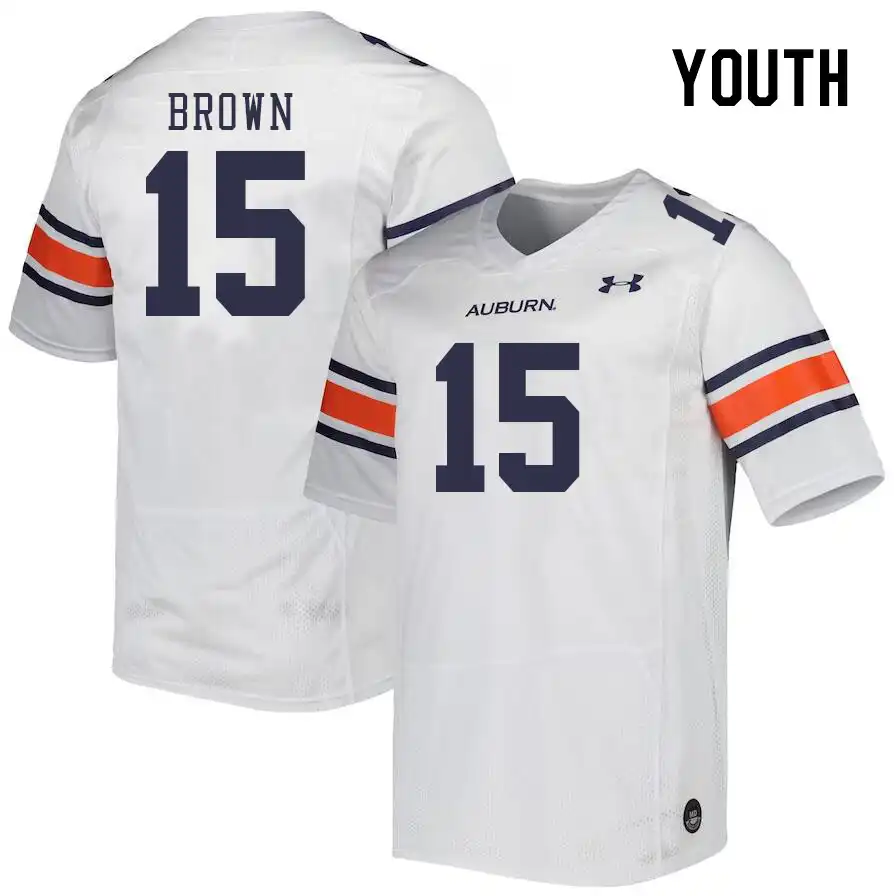 Auburn Tigers Hank Brown Youth #15 White Stitched College Football Jersey