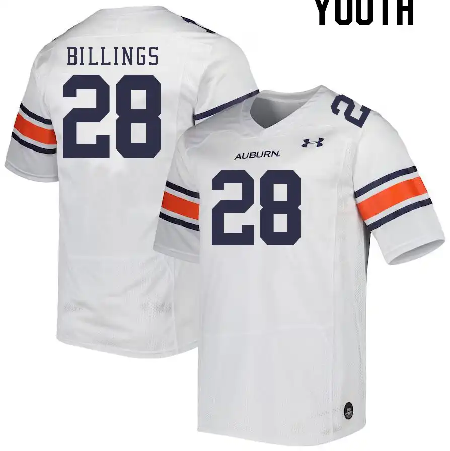 Auburn Tigers Jackson Billings Youth #28 White Stitched College Football Jersey