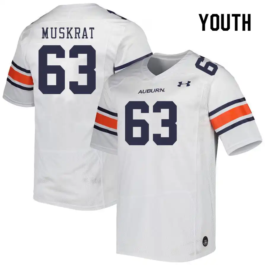 Auburn Tigers Jaden Muskrat Youth #63 White Stitched College Football Jersey