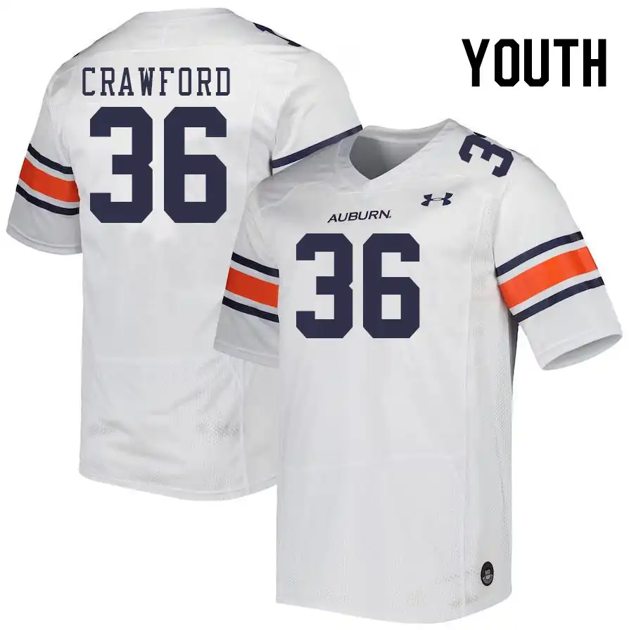 Auburn Tigers Jay Crawford Youth #36 White Stitched College Football Jersey