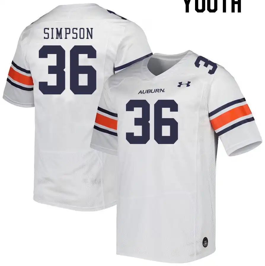 Auburn Tigers Jaylin Simpson Youth #36 White Stitched College Football Jersey