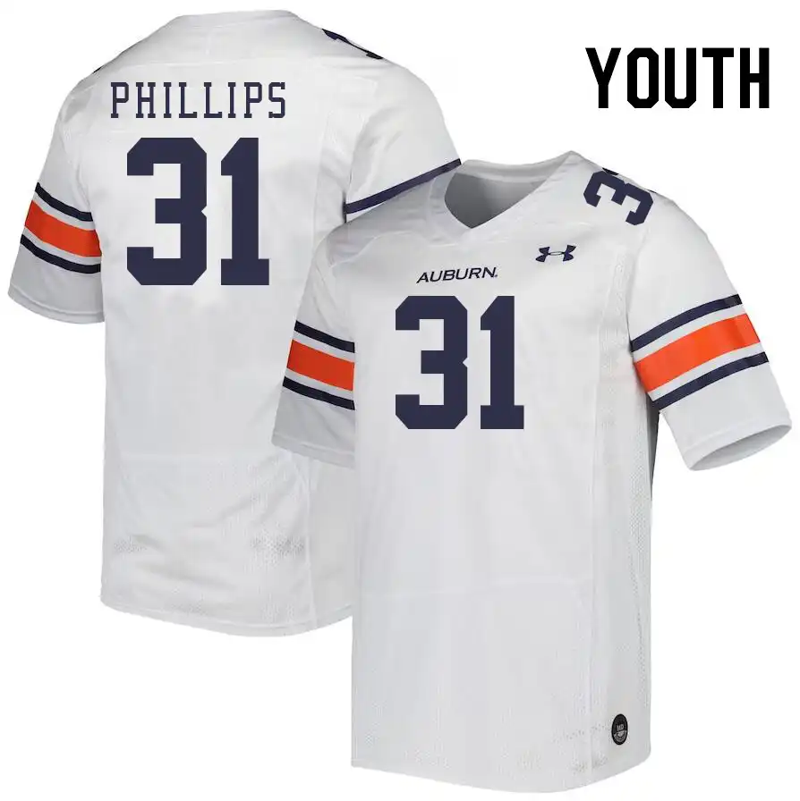 Auburn Tigers Joe Phillips Youth #31 White Stitched College Football Jersey