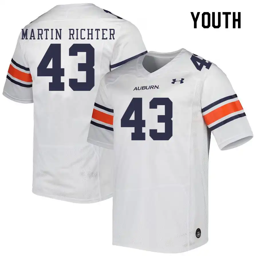 Auburn Tigers John Martin Richter Youth #43 White Stitched College Football Jersey