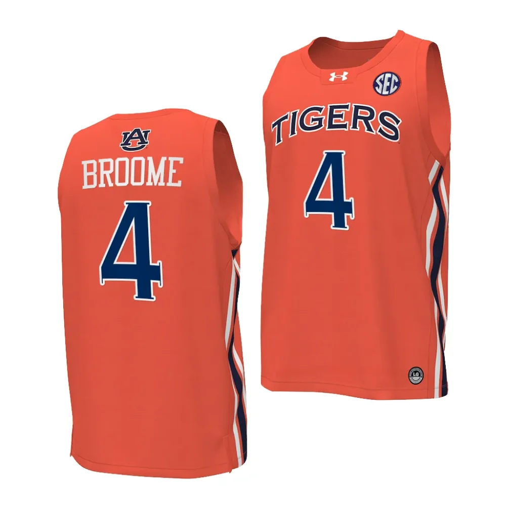 Auburn Tigers Johni Broome Men's #4 Orange Stitched College Basketball Jersey