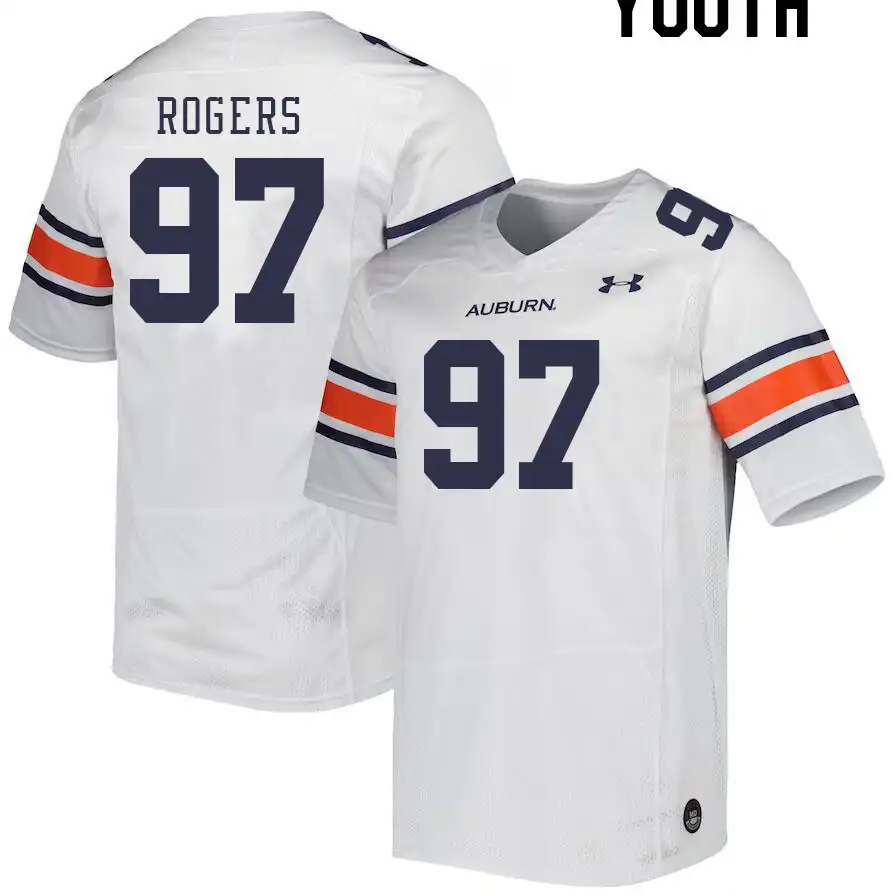 Auburn Tigers Justin Rogers Youth #97 White Stitched College Football Jersey