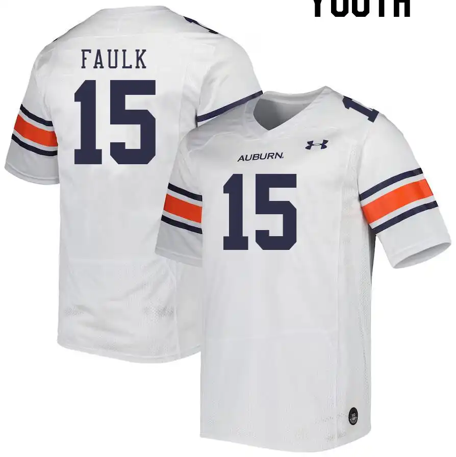 Auburn Tigers Keldric Faulk Youth #15 White Stitched College Football Jersey