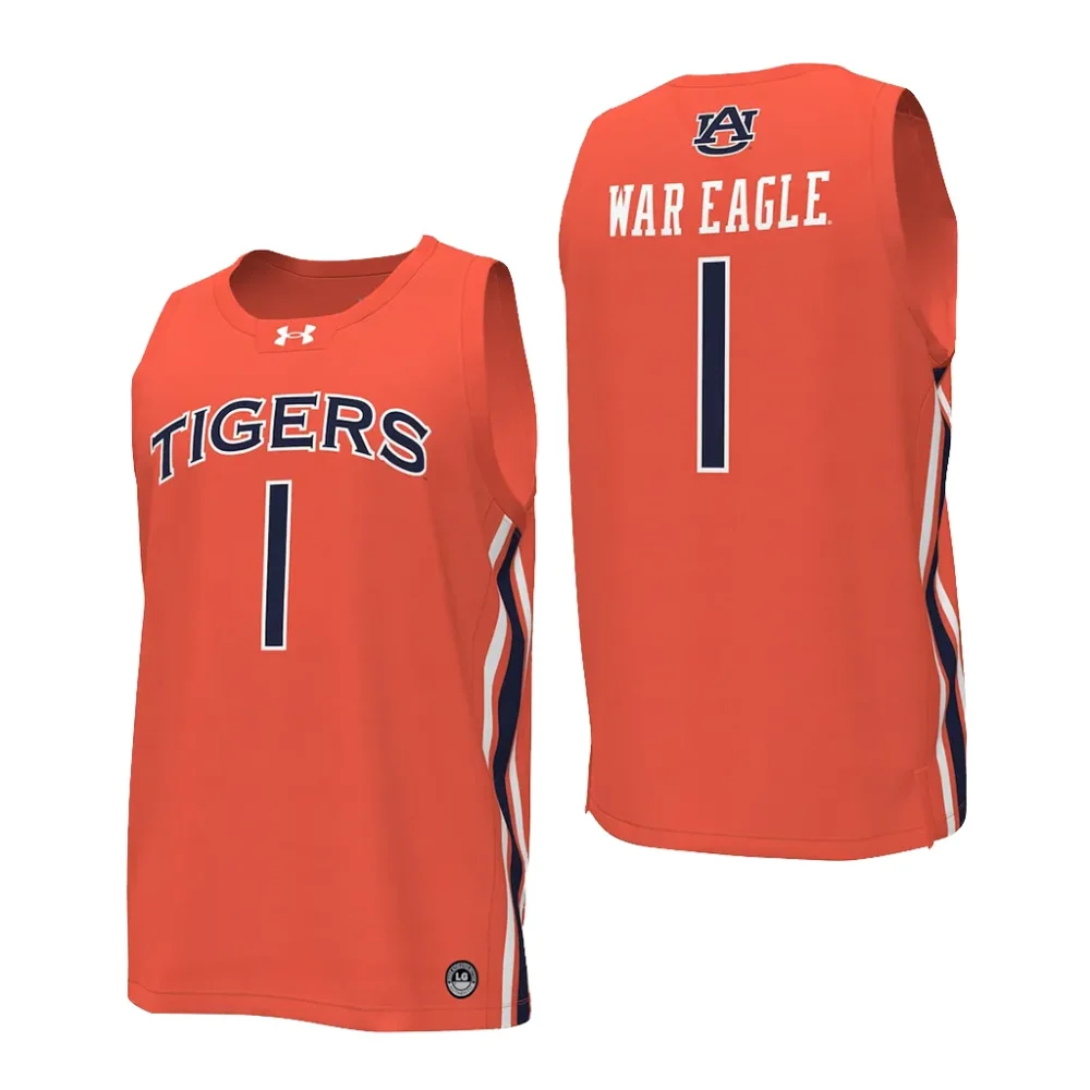 Auburn Tigers Number Men's #1 2023-24 War Eagle Orange Stitched College Basketball Jersey