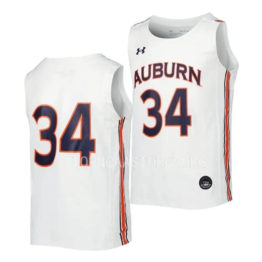 Auburn Tigers Number Youth #34 White Icon Stitched College Basketball Jersey