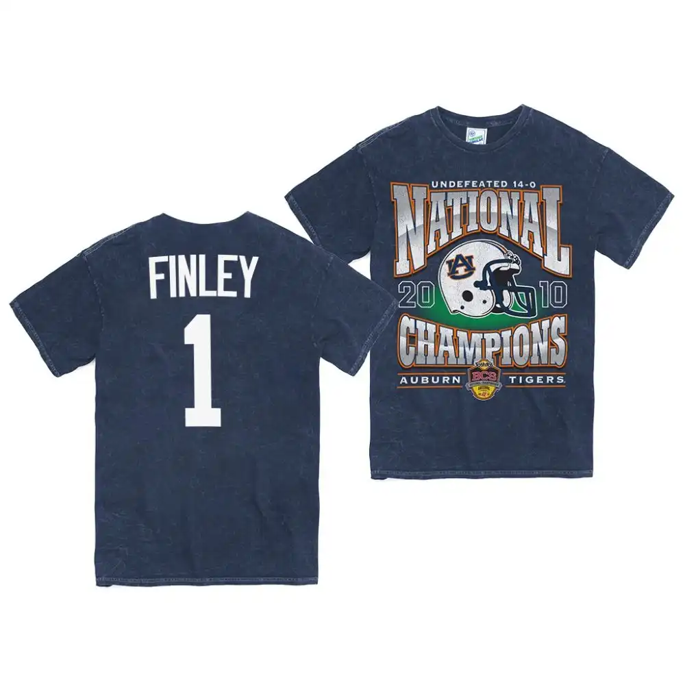 Auburn Tigers T.J. Finley Men's #1 Navy 2010 National Champs Rocker Vintage Tubular Stitched College Football T-Shirt